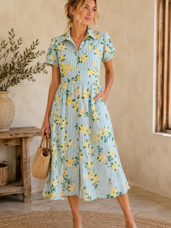 Draper James Dresses & Skirts - Draper James Light Blue & Yellow Floral Midi Dress